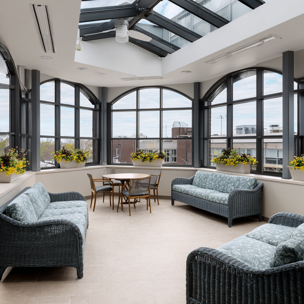 Spacious communal lounge at MHD Helpline treatment center in Detroit, Michigan
